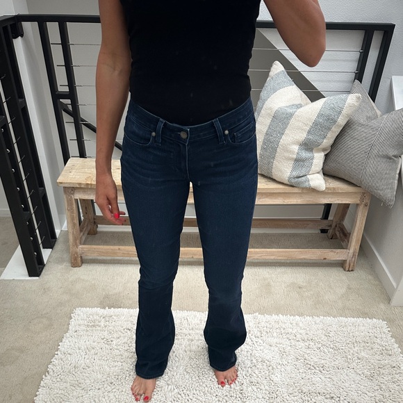 Paige jeans dark blue denim Manhattan boot flare fall business casual chic 27 - Picture 3 of 14